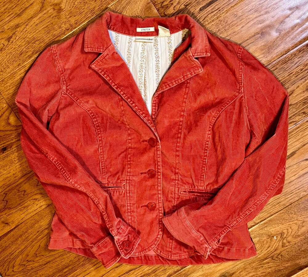St. John's Bay Red Corduroy Stretch Blazer Jacket Size Medium